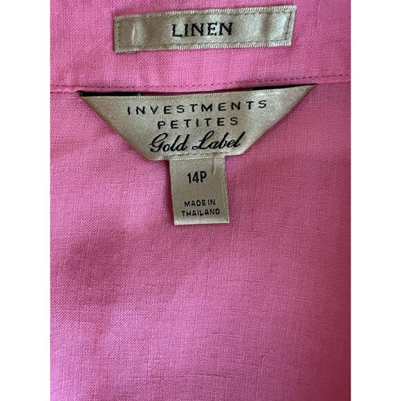 Womens Coral Pink Linen Button Up Long Sleeve Pockets Preppy, classic size-14p - Picture 4 of 7